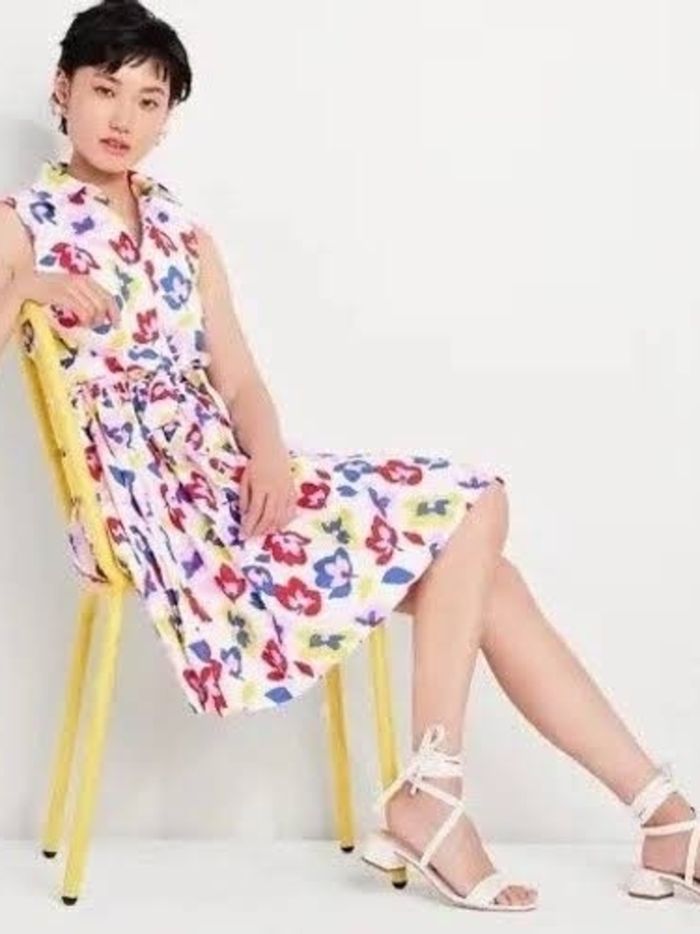 Floral Print Sleeveless Fit & Flare Dress - White Multi